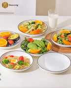 Yeacccng White Pasta Bowls Set of 6, 24oz Ceramic Salad Bowls, 8 inch Shallow Serving Bowls for Pasta, Salad, Oatmeal, Fruit, Easy to Clean, Dishwasher & Microwave Safe, Scratch-Resistant, Lead-Free