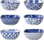 Square Dipping Bowls Set - Mini 2.6 OZ Ceramic Soy Sauce Dishes - 3 inch Small Bowls for Charcuterie, Condiments, Side Dish BBQ, Ramekins Pinch Bowls for Kitchen Prep - Set of 6 - Vintage Blue