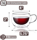 BTaT- Double Walled Glass Coffee Mugs, 9 oz, Set of 4, Glass Coffee Cups with Handle, Insulated Clear Coffee Mug for Hot and Cold Beverages, Cappuccino, Latte, Tea, Americano, Microwave Safe