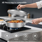12 Inch Frying Pan Non Stick with Lid, Tri-ply Stainless Steel Saute Pan 5.2QT with Stainless Steel Lid, Fast and Even Heating Stay Cool Handles Induction Dishwasher & Oven Safe PFOA Free Cookware