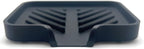Happitasa Silicone Soap Dish Tray and Sponge Holder with Drain Chute and Feet | 3-Way Sloped Design | Bathroom and Kitchen Sink Organizer Caddy (Black, 5"x4", 3.5 Ounces)