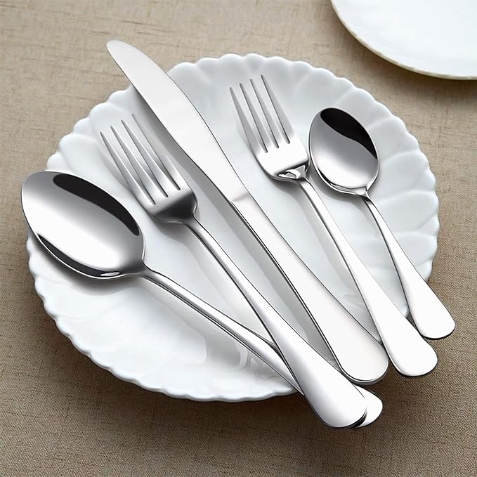 HaWare 49-Piece Silverware Set with Flatware Drawer Organizer, Stainless Steel Cutlery with 8 Steak Knives, Modern Eating Utensils Tableware Service for 8, Mirror Polished, Dishwasher Safe