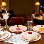 YOUBET 350PCS Pink Scalloped Plastic Plates - Pink and Gold Disposable Dinnerware Set Include 100 Plates, 150 Gold Silverware, 50 Cups, 50 Napkins for Wedding & Party Mothers Day