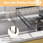 Dish Drying Rack Extendable Dish Rack Rustproof Carbon Steel with Drainboard & Cutlery Holder – Extra Large Capacity Dish Drainer Countertop Dish Strainer for Kitchen Utensils, Plates, Spoons & Forks