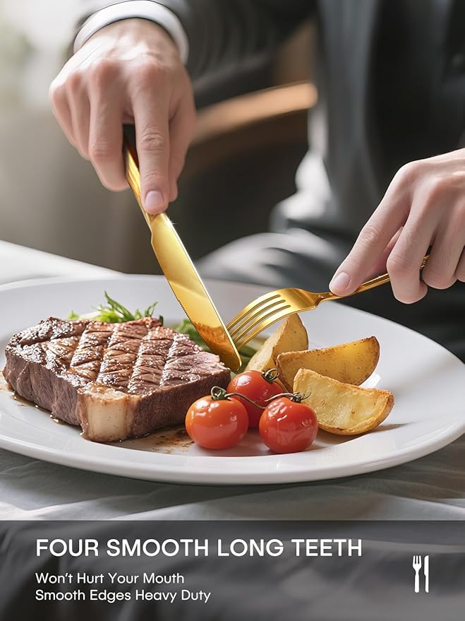 Gold Silverware Set for 12, 60 Piece Stainless Steel Flatware Set, Mirror Polished Food-Grade Cutlery Utensil Set Include Knives Forks Spoons for Kitchen Restaurant Wedding Party, Dishwasher Safe