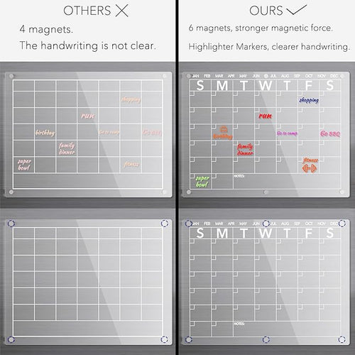 Acrylic Magnetic Dry Erase Board Calendar for Fridge, Clear Monthly and Weekly Planner Whiteboard for Refrigerator, w/ 8 Colors Markers, 15"x11"