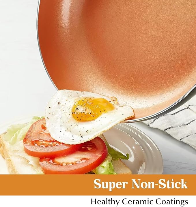 KOCH SYSTEME CS Little Skillet with Lid - 8" Copper Nonstick Frying Pan for Oven & Stove, Small Skillet with Ceramic Coating, Aluminum Nonstick Pan, 100% PFOA Free, All Stove Tops Compatible