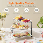 Lifewit 3 Tier Serving Tray, 30 x 17 cm/12 x 6.5 White Plastic Tiered Food Serving Platters, Rotating Tiered Tray Stand for Party with Black Collapsible Metal Stand, Dessert Table Stands for Cookies