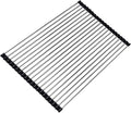Ahyuan Roll up Dish Drying Rack Over The Sink Kitchen Roll up Sink Drying Rack Stainless Still Portable Drainer Foldable Dish Rack (Black, 17.8''X13.5'')