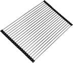 Ahyuan Roll up Dish Drying Rack Over The Sink Kitchen Roll up Sink Drying Rack Stainless Still Portable Drainer Foldable Dish Rack (Black, 17.8''X13.5'')