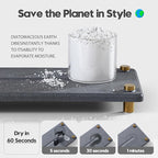 Kitchen Sink Caddy Water Absorbing Stone Drying Tray, Diatomite Bathroom Sink Organizer, Faucet Counter Mat Coaster, Soap Dish Rack Riser Dispenser Sponge Holder, Dark Gray Gold -12.5" x 4.5"