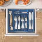 Lifewit Silverware Drawer Organizer, Expandable Utensil Tray for Kitchen, BPA Free Flatware and Cutlery Holder, Adjustable Plastic Storage for Spoons Forks Knives, 8.5"-14.1" x 12.1", Dark Blue