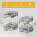Delamu 2-Tier Under Sink Organizers and Storage, Multi-Purpose Stackable Bathroom Cabinet organizers, Pull Out Kitchen Pantry Organization and Storage with Dividers(4 Pack, Grey)