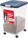 IRIS USA Dog Food Storage Container, Up to 54 Pounds, Attachable Wheels, For Dog Cat Bird and Other Pet Food Storage Bin, Keep Fresh, Easy Mobility - Made in USA, Navy