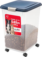 IRIS USA Dog Food Storage Container, Up to 54 Pounds, Attachable Wheels, For Dog Cat Bird and Other Pet Food Storage Bin, Keep Fresh, Easy Mobility - Made in USA, Navy