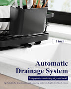 Kitsure Dish Drying Rack - Compact Dish Rack with Utensil Holder & Adjustable Water Outlet, Rust-Proof & Scratch-Resistant Drying Rack for Kitchen, 14.5" x 12.0" x 4.0", Black