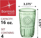 Bormioli Rocco Romantic Set Of 4 Cooler Glasses, 16 Oz. Colored Crystal Glass, Pastel Green, Made In Italy.