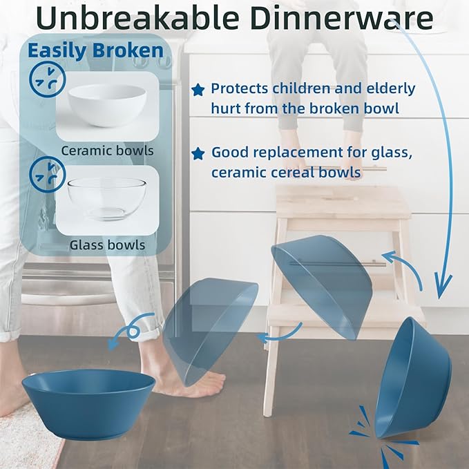 50 Oz Large Cereal Bowls, Unbreakable Wheat Straw Fiber Salad Bowl Sturdy and Stackable Salad Serving Bowls Set, BPA-Free Microwave/Dishwasher Safe, Lightweight for Oatmeal, Snacks , Oatmeal, Snacks