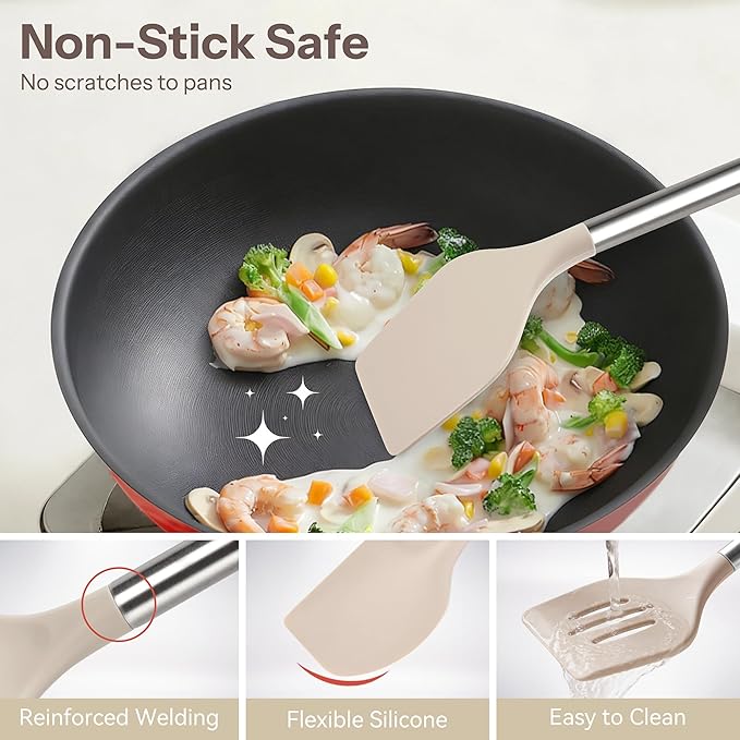 Silicone Cooking Utensils Set, 28 Pcs Kitchen Utensils Set 446°F Heat Resistant Spatula Set, Food Grade Silicone and Stainless Steel Handle Kitchen Gadgets for Nonstick Cookware BPA Free