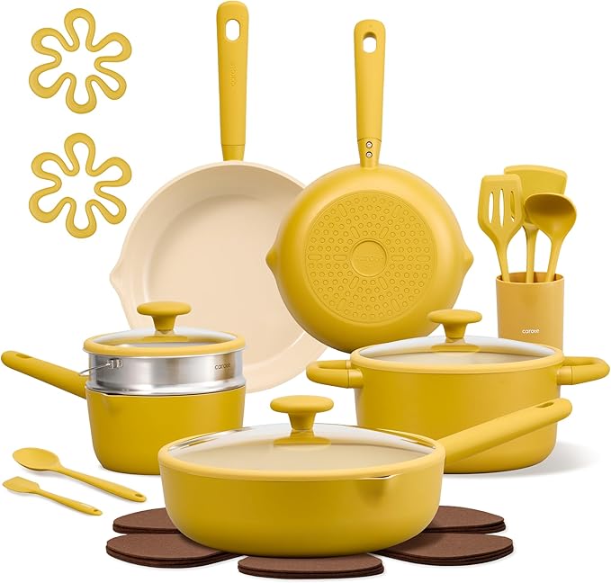 CAROTE 21pcs Cookware Set Nonstick Pots and Pans Set, Ceramic Cookware Set Induction Cookware, Non toxic Healthy Non Stick Kitchen Cooking Set, PFAS PTFE Free