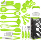 Kaluns Silicone Kitchen Utensils Set 24 Pcs Silicone Cooking Utensils Set - Can Opener, Masher, Turner, Spatula 446°F Heat Resistant Non-Stick - Premium Silicone and Stainless Steel Utensil Set