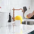 Ceramic Sponge Holder for Kitchen Sink - Dishwasher Safe Porcelain Dish Sponge Caddy Minimalist Vertical Stripes, Scrub Daddy Drying Rack for Countertop, Bathroom, Kitchen Sink Organizer, White