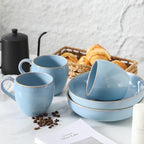 Coffee Mugs Set of 4, Stoneware 16 Oz Coffee Mugs for Cappuccino Latte Cocoa and Tea, Ceramic Coffee Cups with Handle,Sky Bule Mugs for Housewarming Gifts, Microwave and Dishwasher Safe