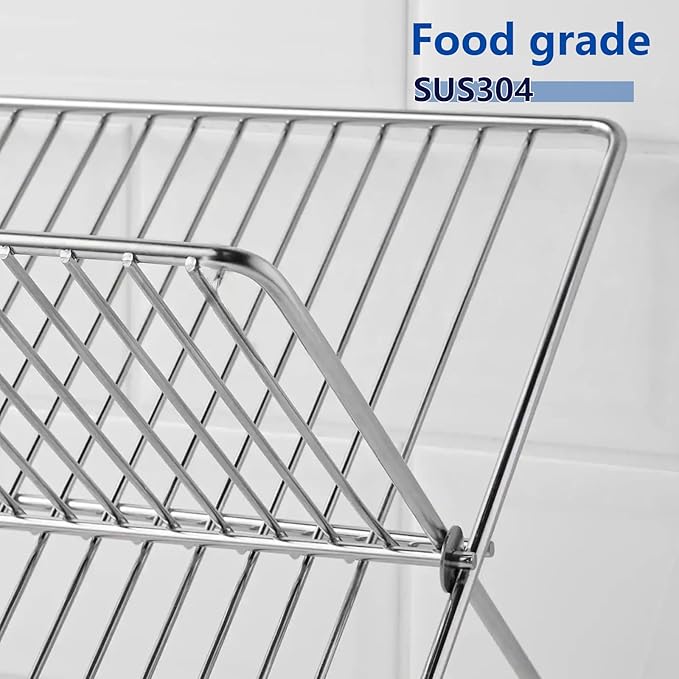 Collapsible Dish Drying Rack Space Saving Foldable Drying Rack Dishes,Stainless Steel(304) Dish Racks for Kitchen Counter,Campact Kitchen Metal 2-Tier Large