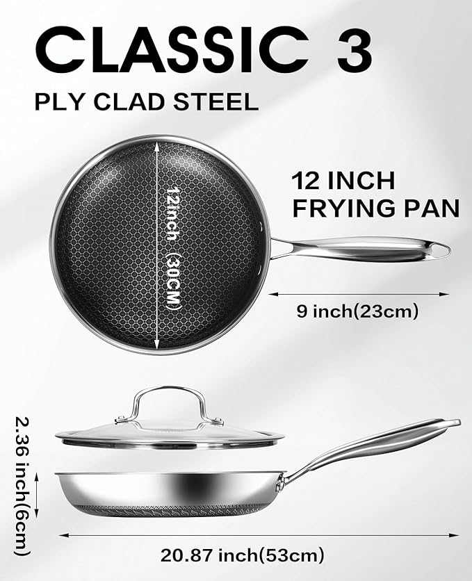 Nonstick Frying Pans with Lid, 12-Inch Non Stick Skillet with Honeycomb Surface,Dishwasher-Friendly,Oven-Safe,Induction Compatible,PFAS-Free,Non-Toxic,Compatible with All Cooktops.