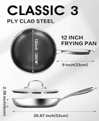 Nonstick Frying Pans with Lid, 12-Inch Non Stick Skillet with Honeycomb Surface,Dishwasher-Friendly,Oven-Safe,Induction Compatible,PFAS-Free,Non-Toxic,Compatible with All Cooktops.