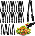 Mwellewm 24 Pc Plastic Tongs for Serving 9 Inch Bulk Reusable or Disposable Tongs Heavy Duty Hard Serving Utensils Set Large Salad Tong for Kitchen Party Food Buffet Appetizer BBQ Event Catering Black