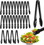 Mwellewm 24 Pc Plastic Tongs for Serving 9 Inch Bulk Reusable or Disposable Tongs Heavy Duty Hard Serving Utensils Set Large Salad Tong for Kitchen Party Food Buffet Appetizer BBQ Event Catering Black