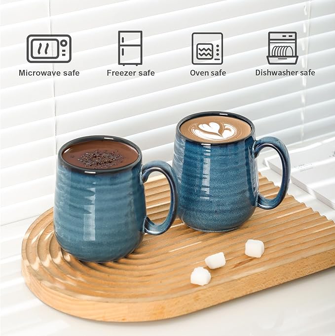 HASENSE Ceramic Coffee Mugs Set of 6, 15oz Large Coffee Mugs with Handle, Coffee Cups for Coffee, Tea, Latte & Cappuccino, Coffee Mugs for Men and Women, Microwave & Dishwasher Safe, Blue