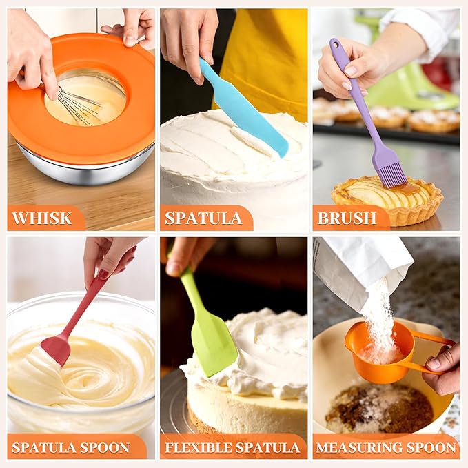 Mixing Bowls with Lids Set - 7 Nesting Mixing Bowls, 3 Graters, 11 Baking Tools, Airtight Lids, Stainless Steel Mixing Bowl for Mixing & Baking, Size 0.7/1.1/1.5/2.1/3.5/4/4.5 QT, Colorful