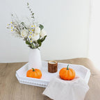 Hrastany White Wood Serving Tray with Beads, Farmhouse Decorative Tray for Table Centerpiece, Christmas Wedding Halloween Home Decor