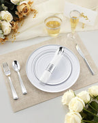 Goodluck 320 PCS Silver Disposable Plastic Dinnerware Set for 40 Guests, Include 40 Dinner Plates, 40 Dessert Plates, 40 Napkins with Silverware, 40 Cups, 40 Champagne Glasses, for Christmas, Wedding