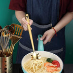 Gold Spaghetti Spoon, Berglander Pasta Server With Titanium Gold Plating, Stainless Steel Spaghetti Server For Cooking, Pasta Fork, Noddle Fork, Dishwasher Safe, Easy to Clean