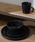 Stone Lain Celina Stoneware 32 Piece Modern Dinnerware Set, Plates and Bowls, Black Matte, Service for 8, Microwave & Dishwasher Safe