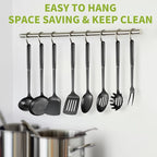 304 Stainless Steel Cooking Utensils Set, 8PCS Kitchen Utensils Set, Include Skimmer, Soup Ladle, Spaghetti Server, Wok Spatula, Slotted Spoon, Solid Spoon, Slotted Spatula Turner & Meat Fork, Black