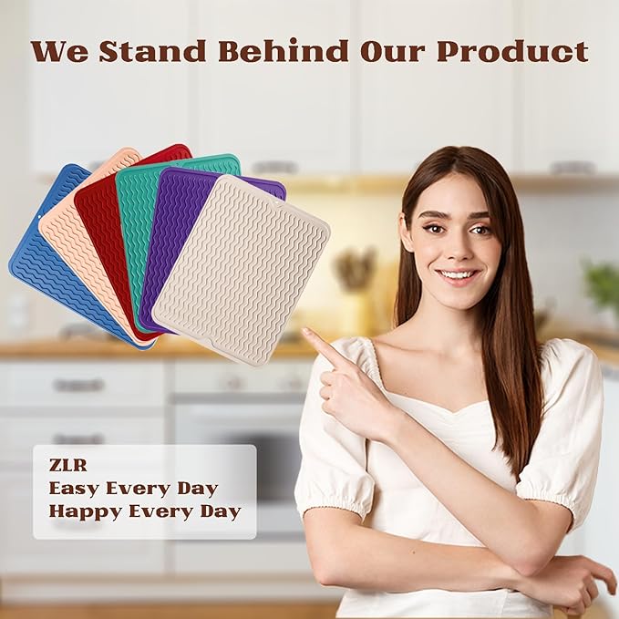 ZLR Silicone Dish Drying Mat & Heat Resistant Trivet (12" x 16") - Waterproof Counter Protector for Air Fryer, Coffee Maker - Non-Slip, BPA Free Kitchen Pad, Easy Clean Dishwasher Safe (Cassava White)