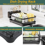 LIYI Dish Drying Rack,Adjustable Spout Design,Kitchen Dish Racks,Made of Iron Material,with Removable Draining Board,Suitable for Kitchen and Caravan Use Scenarios,Black