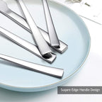 40-Piece Silverware Set, E-far Stainless Steel Flatware Set Service for 8, Modern Tableware Cutlery Set for Home and Restaurant, Square Edge & Mirror Finish, Dishwasher Safe