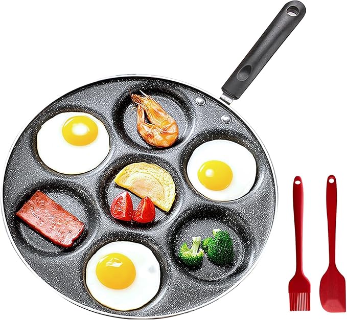 7 Cup Egg Frying Pan,Mini Pancake Maker,Aluminum Non Stick Fried Eggs Cooking Pan Burger Mold Kitchen Cookware Household Tool for Home Breakfast