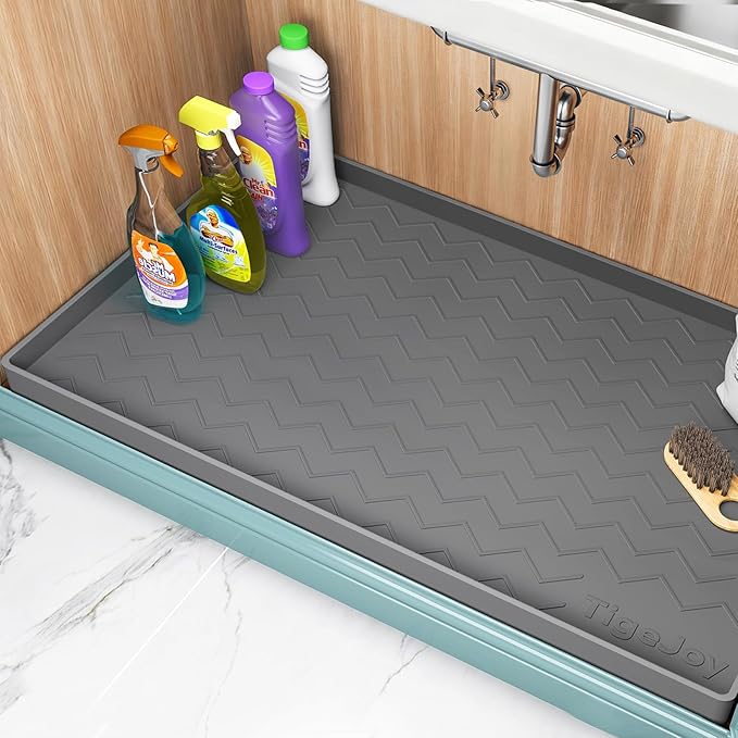 TigeJoy 22" x 22" Under Sink Mats for Kitchen Waterproof, Leak-Proof Silicone Mat Sink Protector and Cabinet Liner, Kitchen Essentials Organizer and Storage, Boot or Shoe Tray, Pet Feeding Mat
