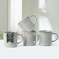 MONITO 16Oz Coffee Mugs Set of 4, Rustic Ceramic Coffee Cups Set with Large Handle, Vintage Striped Stoneware Coffee Mugs for Latte, Cocoa, Tea, Milk, Microwave & Dishwasher Safe, Smoky Blue