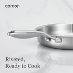 CAROTE 3-Piece Tri-Ply Stainless Steel Frying Pan Set, Skillet Set 8"/10"/12", Induction Compatible, Oven & Dishwasher Safe, Silver Handle