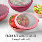Zulay Kitchen 12 Piece Plastic Mixing Bowls with Lids Set - Leak-Proof Microwave & Freezer Safe Stackable Mixing Bowl Set for Preparing, Serving and Storing - Non-Slip Large Nesting Bowls (Red Ombre)