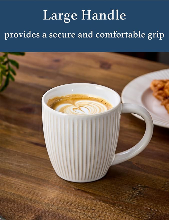 14 oz Embossed Ceramic Coffee Mugs - Set of 6, Artisan Textured Ceramic Coffee Mugs,Lead-Free Microwave & Dishwasher Safe,Coffee Cups for Wedding Housewarming Coffee Lovers