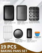 Nonstick Baking Pans Set, 19 PCS Stackable Bakeware Sets, Oven Pan Set Includes Baking Tray, Cookie Sheet, Cake Pans, Loaf Pan, Muffin Pan, Silicone Cups