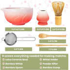 Matcha Whisk Set, Lotus Gradient Red Ceramic Matcha Set Includes Matcha Bowl, Matcha Whisk (Chasen) and Holder, Sifter, Bamboo Scoop & Spoon - 6 Pcs Matcha Kit for Matcha Lovers
